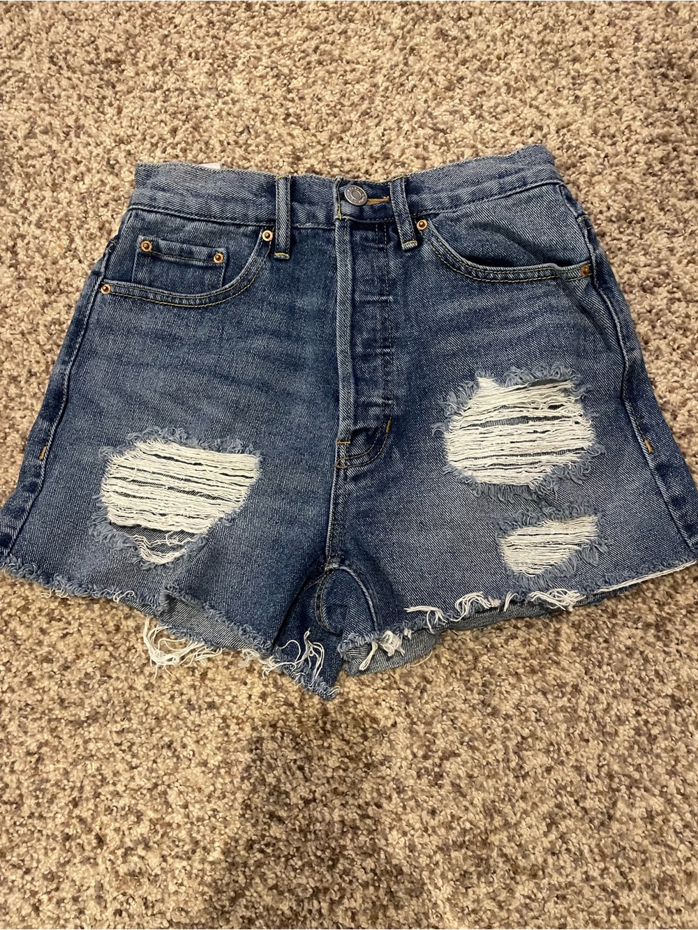 PacSun Ultra High Rise Vintage Distressed Denim Jean Shorts Waist 24 Blue